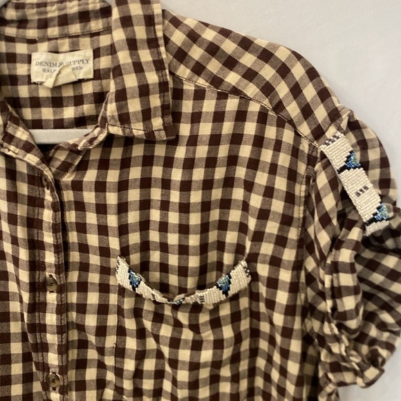 Denim & Supply Ralph Laurenbrown check with bead detail size small button down - Picture 3 of 6